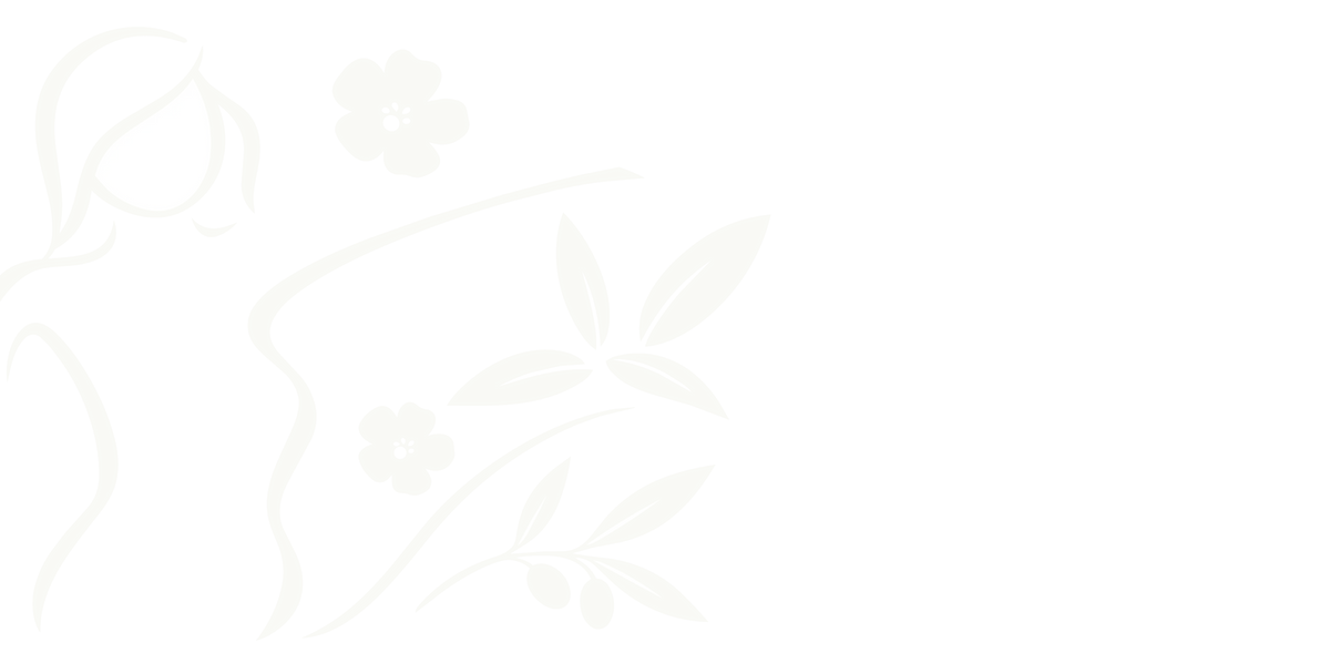 Minimalist line art of a woman surrounded by floral and leaf patterns on a black background.