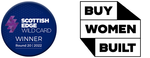 Scottish Edge Wild Card Winner 2022 badge and Buy Women Built logo.