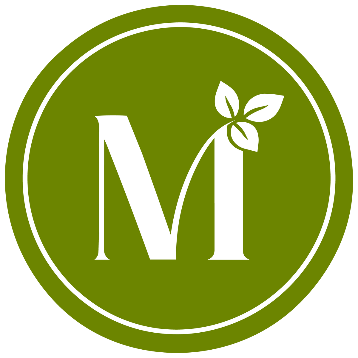 White letter M with green leaves icon inside a green circular emblem.