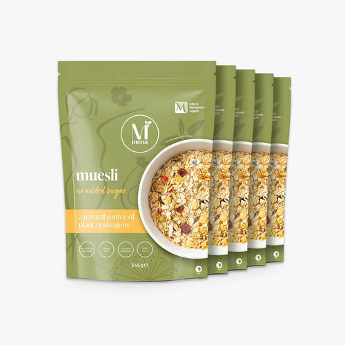 Mena Muesli multi pack of no added sugar plant oestrogen muesli bags.