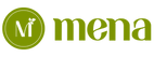 Mena logo with a green circle containing a stylized letter M and the word mena in green text.